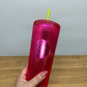 Starbucks summer pleated magenta pink tumbler yellow straw